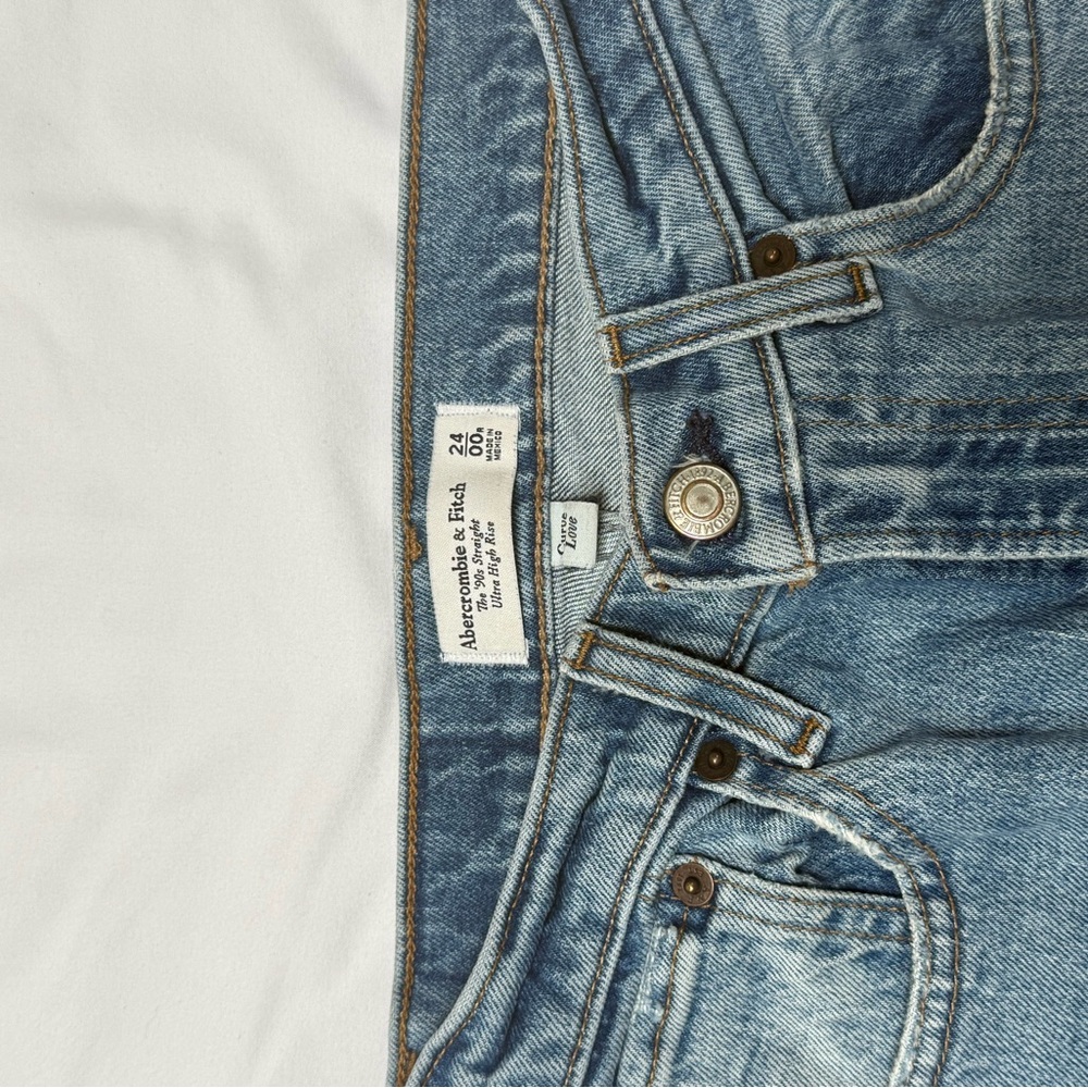 Abercrombie & Fitch Medium Blue Curve Love High Rise 90s Straight Leg Jeans - Picture 8 of 9